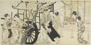 Viewing Cherry Blossoms Likened to an Imperial Carriage Scene by Kitagawa Utamaro